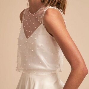 Jenny Yoo White Pearl Embellished Top